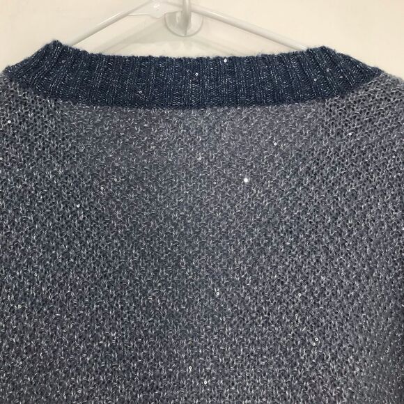 Lauren Conrad Dusty Blue Silver Sparkle V Neck Pearl Button Up Holiday Cardigan - Picture 11 of 16